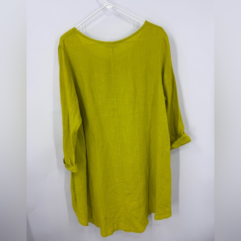 BRYN WALKER 100% Heavy Linen LEO bright green  Lagen look Hilo TUNIC L - Picture 2 of 9